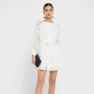 3D Dobby Detail Fit N Flare Dress With Belt